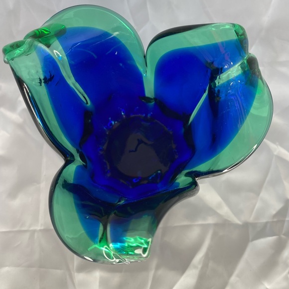 Murano White Cristal  Italy Blown Arte Glass Vase Blue Clear Teal new - Picture 2 of 7